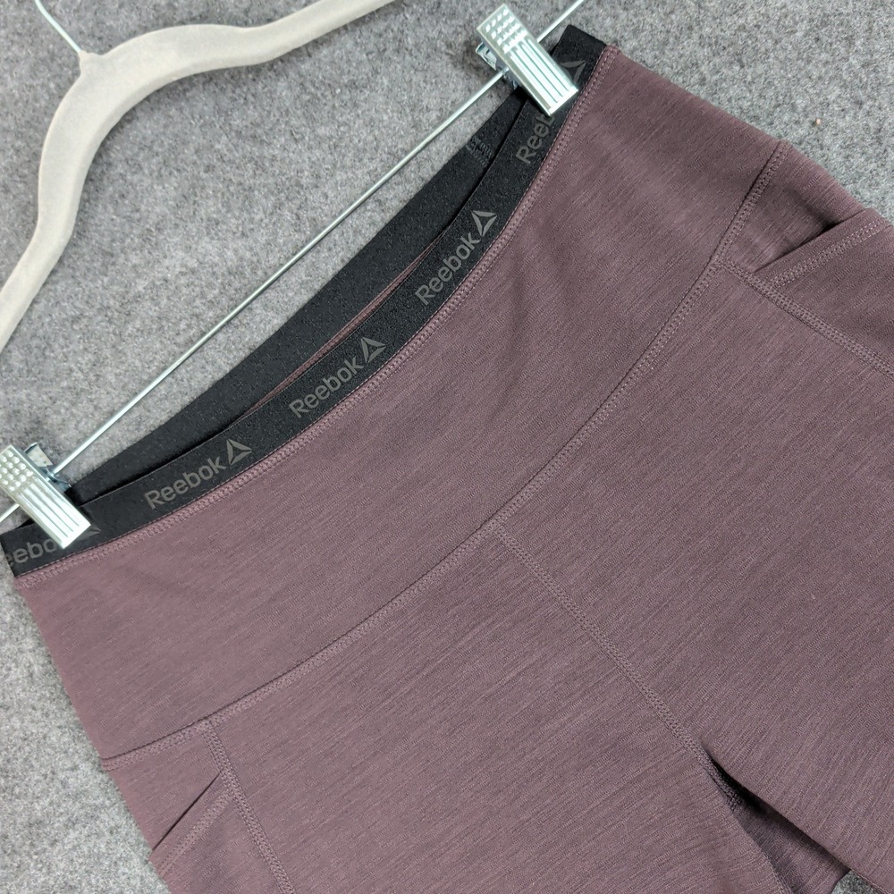 Reebok Womens Heathered Plum High Rise Biker Shorts Side Pockets Size Medium